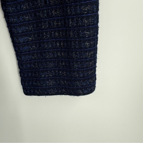 St. John Women’s Tweed Sweater Blazer W/ Leather Pockets Size 8 Blue Black wool - Picture 8 of 10